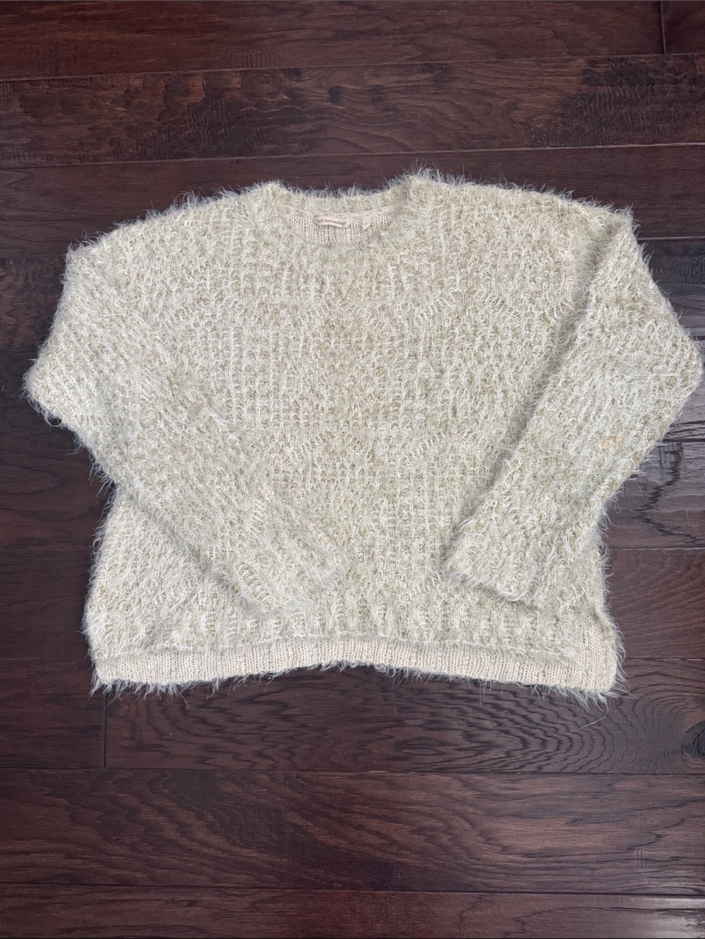 Soft Surroundings Sweater Cream/Gold Women's Large Fuzzy Crewneck
